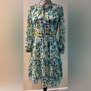 Ann Taylor Factory Blue and Yellow Long Sleeve Dress